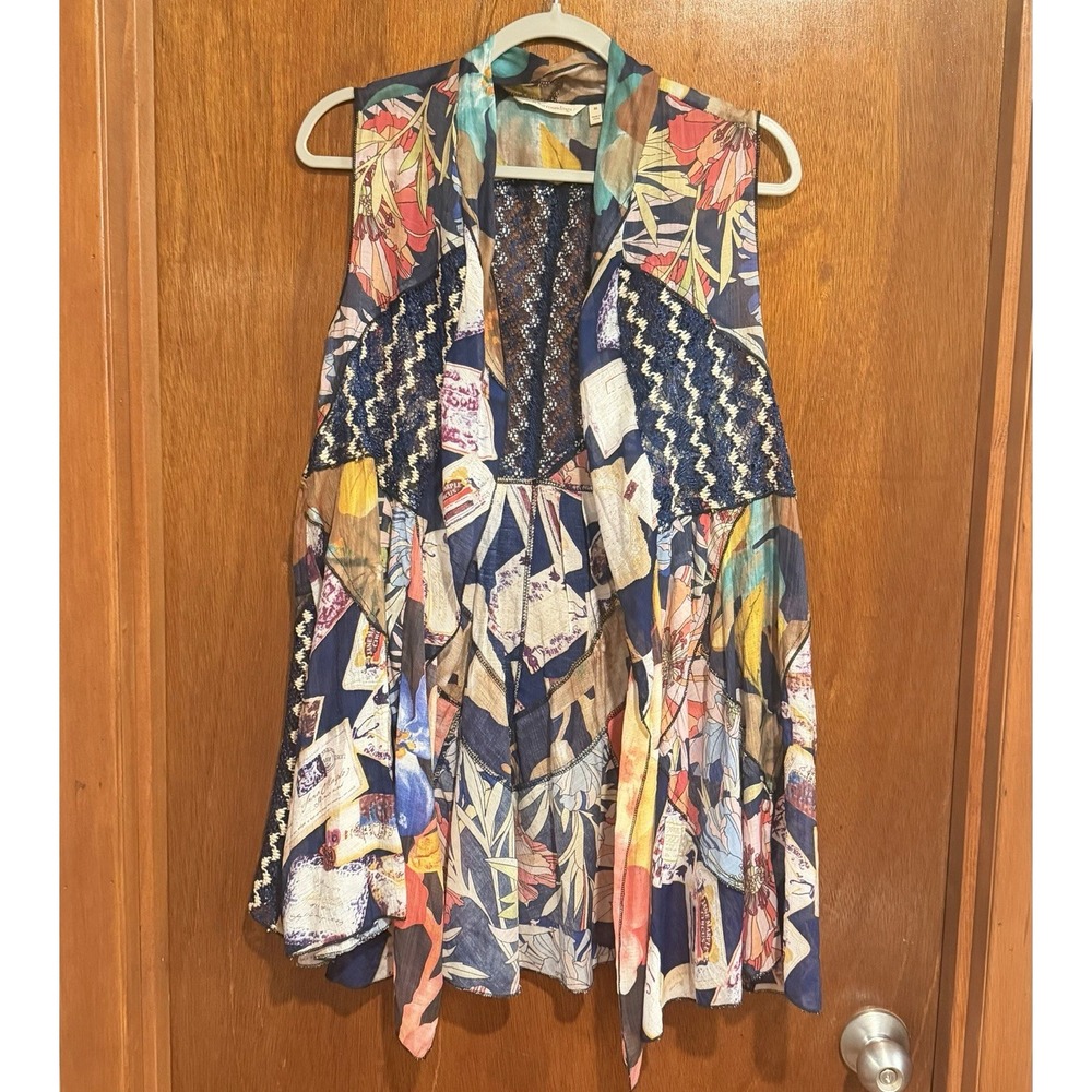 Soft Surroundings Vest Womens Medium Mixed Print Lace Sequin Boho Art to Wear